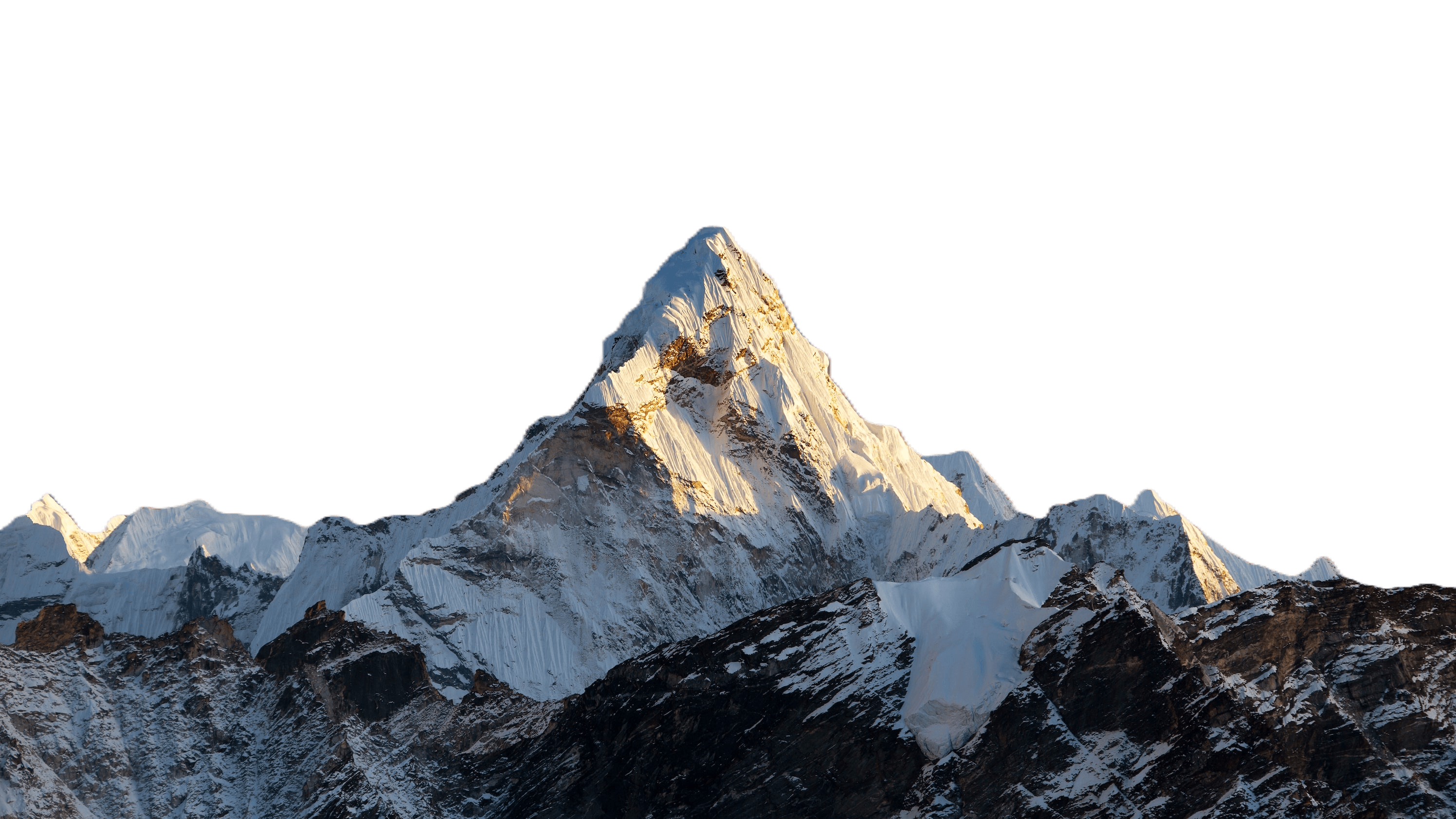 Snow peak framed by evening light